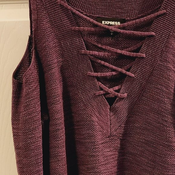 Express Cold Shoulder Lace Up Purple Reversible Sweater Size S - Picture 3 of 11